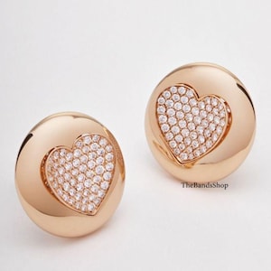 Snoepknopoorbellen voor dames, hartvormige clusterdiamantenoorbellen, rond geslepen moissaniet-oorbellen, 18k roségouden push-back-oorbellen