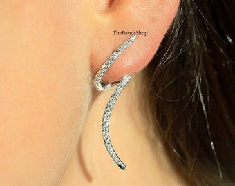 Shimmering Pave Diamond Earrings, 1.30 MM Round Cut Lab Grown Diamond Engagement Earrings, Solid 14k Gold Earrings, Spiral Dainty Earrings