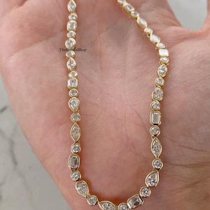 Collar de boda con diamantes de múltiples formas, collar de diamantes con engaste de bisel de este a oeste, collar de tenis para mujer, collar de fiesta de oro de 14k