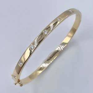 2.50 MM Round Cut Colorless Moissanite Women's Bangle, Distance Flush Set Wedding Bracelet Gift, 10k Yellow Gold Bracelet, Handmade Jewelry
