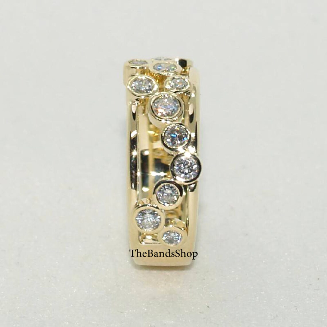 Stunning Bezel Setting Diamond Band, Round Cut Colorless Moissanite ...