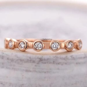 Classic 2.20 MM Round Cut Natural Diamond Band, Bezel Set Engagement Band, 18k Rose Gold Band, Half Eternity Matching Band, Promise Band