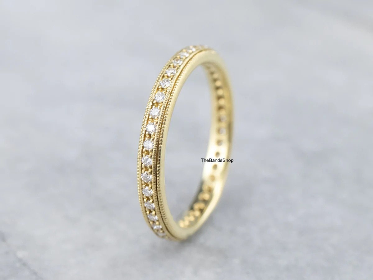 Milgrain Edge Full Eternity Band Natural Diamond Wedding - Etsy