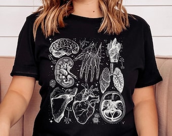 Anatomy light academia women's unisex jersey short sleeve t-shirt. Vintage anatomical drawing tee. Plus size goth clothing.