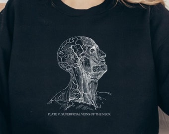 Sudadera vintage con dibujo de anatomía: Light Academia, unisex, cuello redondo