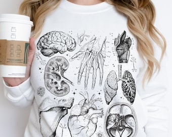 Sudadera con dibujo anatómico: cuello redondo vintage de Academia Goth