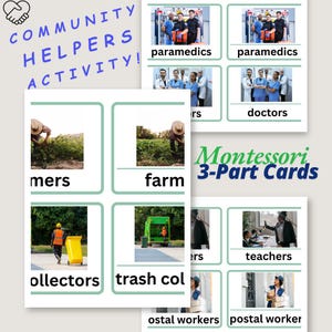 Communityhelpers 3-delige montessorikaarten afdrukbaar