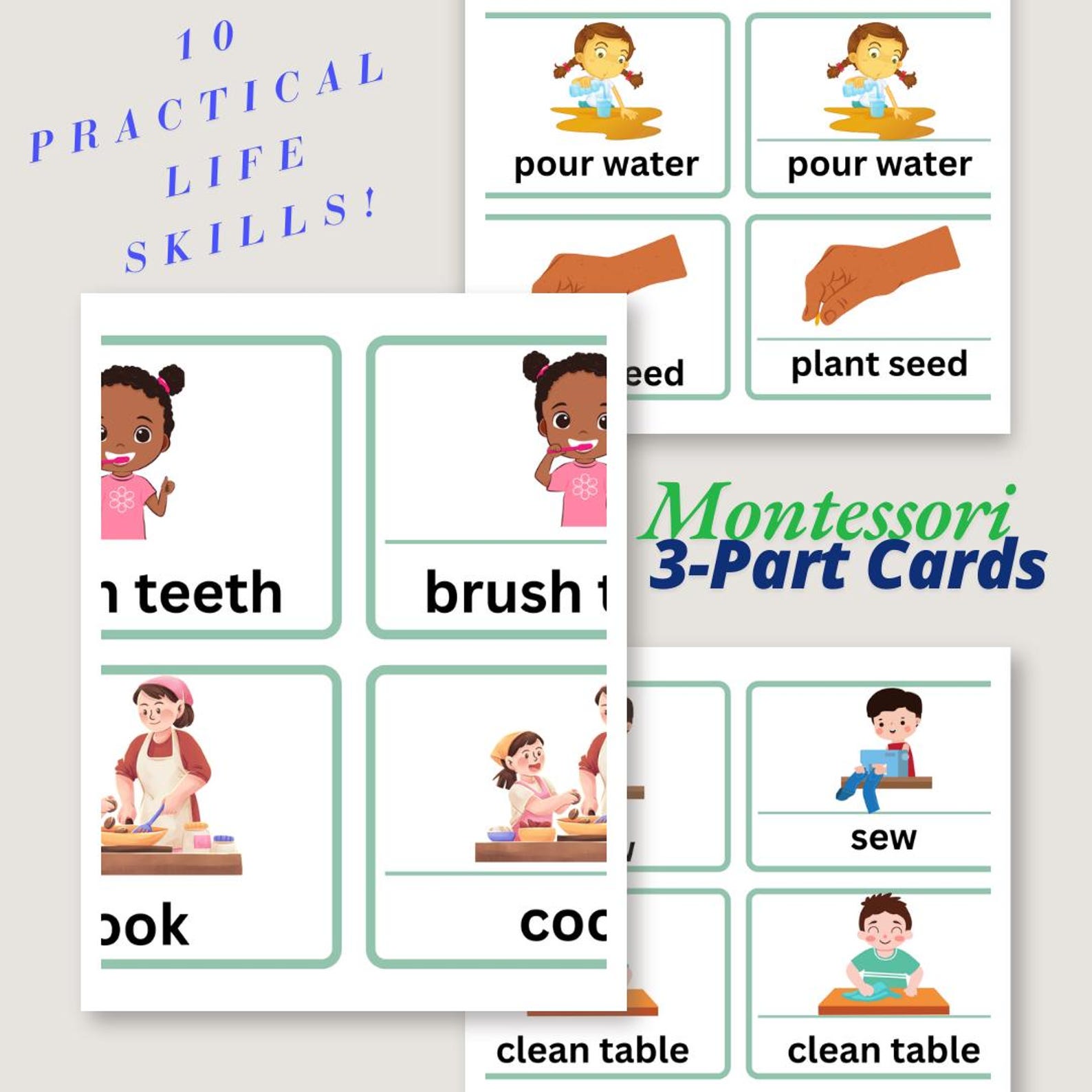 Practical Card Montessori Practical Life 3 Part Cards Printable - Etsy