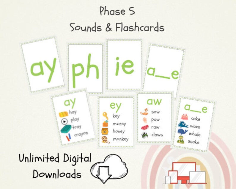 Printable PDF Double Sided Phonics Phases 5 | Large A6 Flash Cards ...