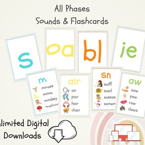 Druckbare PDF Doppelseitige Phonics Bundle | Phase 2 - 5 | Große A6 Flash Karten | Klänge Digraphen & Wortmatten | EYFS Home Schooling Lernen