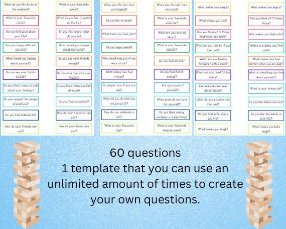 Wellbeing Questions to Use on Jenga | Wellbeing | Mindfulness | Reflecting | Suitable for ...