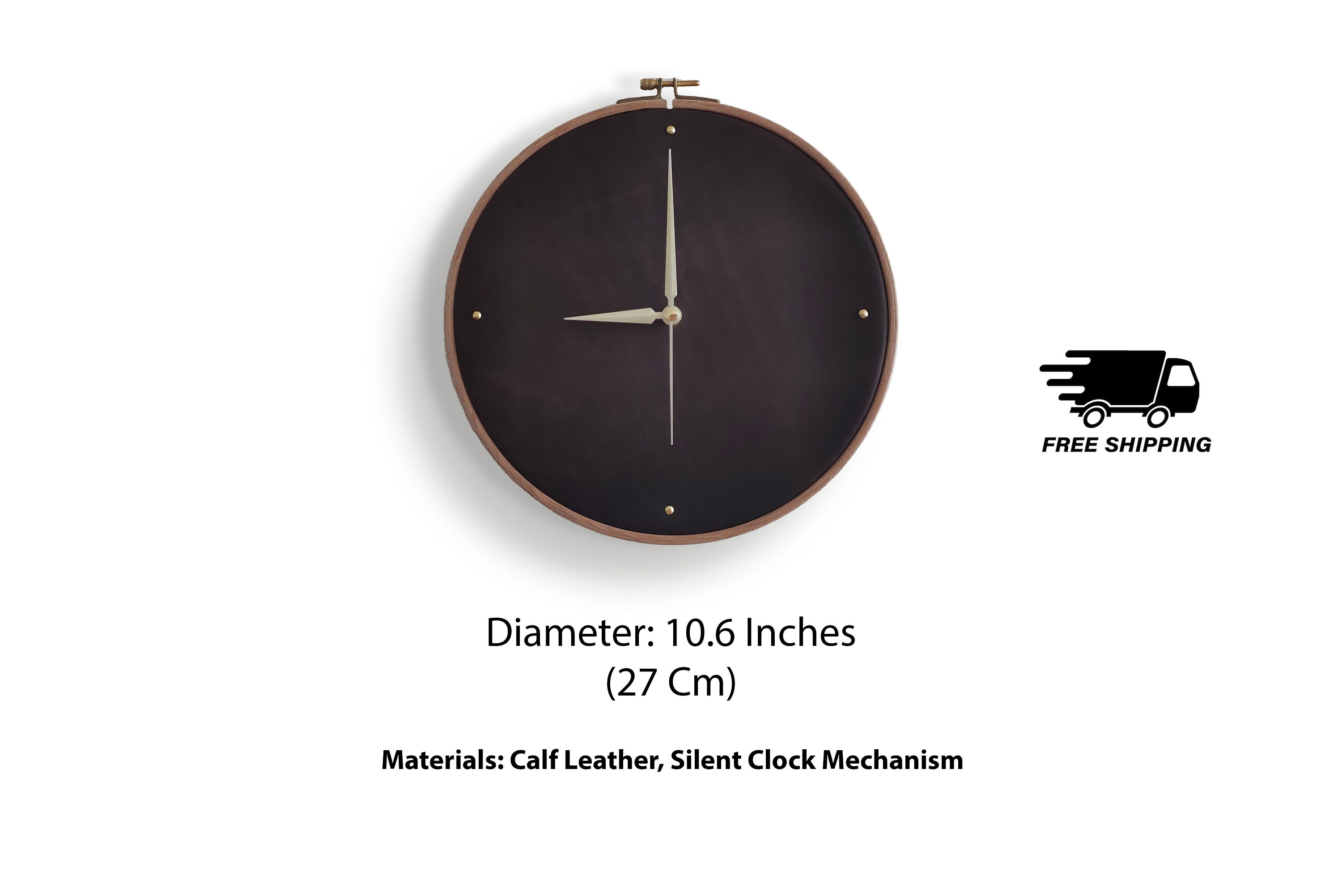 Leather Wall Clock Brown Wall Clock Silent Clock Minimalist Clock