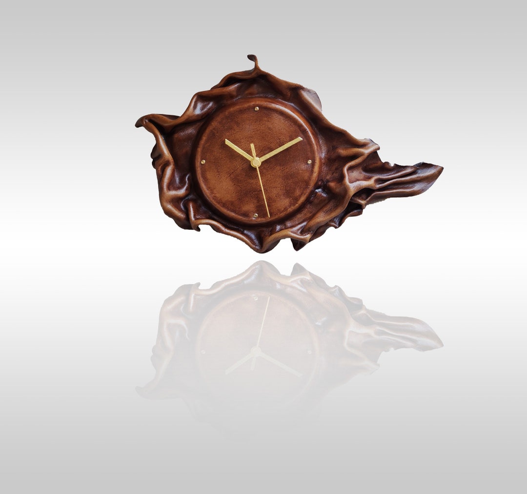 Leather Wall Clock Leather Artwork Handmade Clock Bohemian Living Room