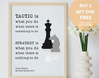 Printable Wall Art - Tactic and Strategy - Card for Chess Player, Chess Lover, Queens Gambit