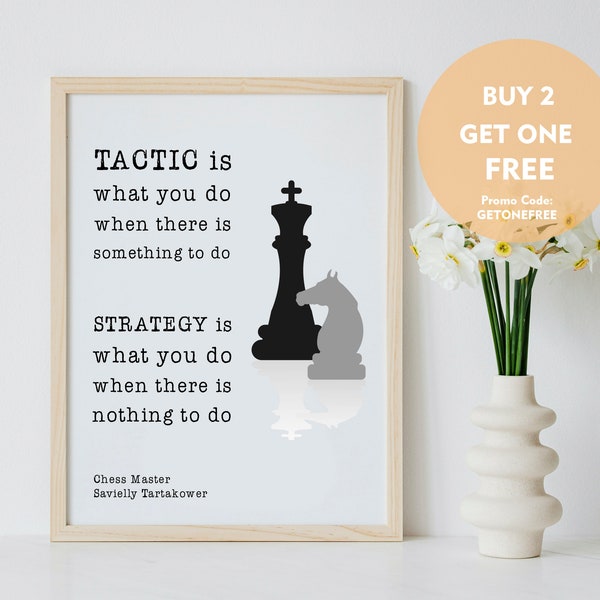 Printable Wall Art - Tactic and Strategy - Card for Chess Player, Chess Lover, Queens Gambit