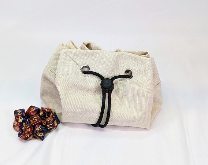The Bag of Rolling! A Large canvas dice bag and dice tray for DnD, tabletop, RPG, and board games - Natural