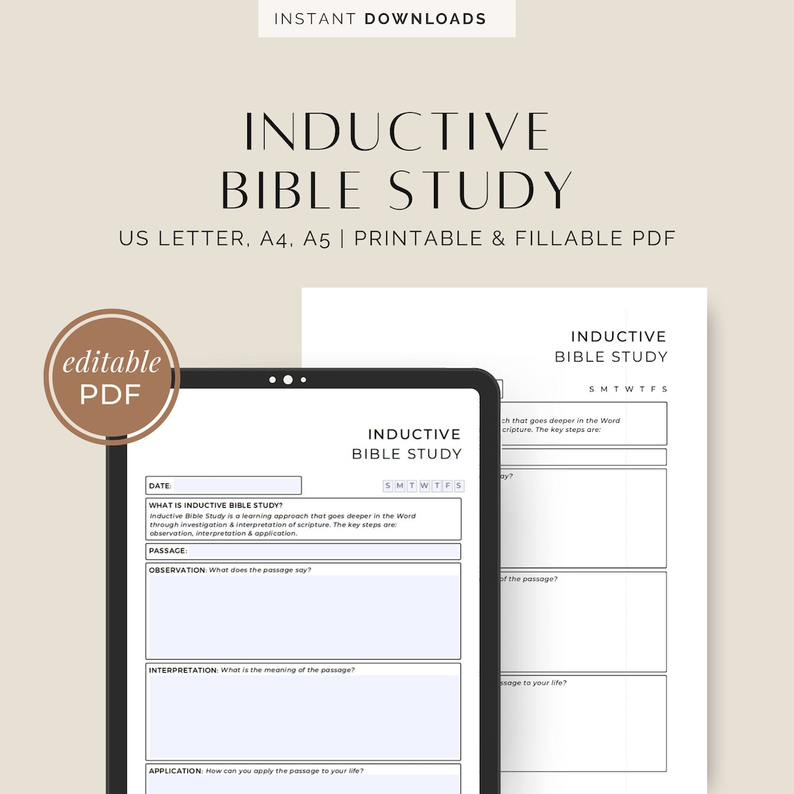 Inductive Bible Study, Fillable &amp; Printable PDF, US Letter, A4, A5 - Etsy