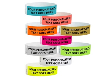 100 Personalised Paper Wristbands Custom Party Event Strap Festivals Door Entry Tickets Birthday Evening Tough Rip Proof Tear Nightclub Gala