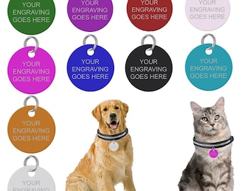 Engraved Pet Personalised Tag Kitten Disc Collar Neck Pet Animal Feline ID Round