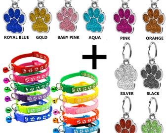 Collar With Engraved Pet Tag Personalised Puppy Paw Charm Pet Kitten Cat Dog Glitter Name Band Animal ID Neck