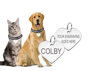 Engraved Pet Personalised Heart Tag Puppy Kitten Dog Cat Disc Collar Neck Canine ID Safety Owner Details