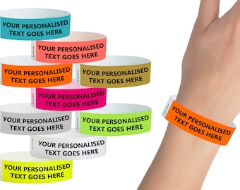 Personalised Paper Wristbands Custom Party Events Strap Festivals Door Entry Tickets Birthday Evening Tough Rip Proof Tear Nightclub Gala