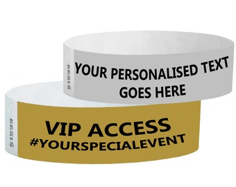 Personalised VIP Wristbands Custom Party Events Door Entry Prom Tickets Evening Tough Rip Proof Tear