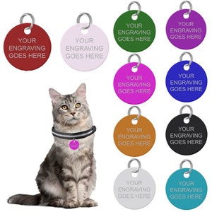 Engraved Cat Personalised Tag Kitten Disc Collar Neck Pet Animal Feline ID Round