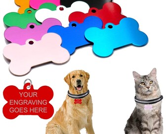 Engraved Pet Tags Personalised Dog Cat Charm Bone Name Collar Animal ID Disc UK