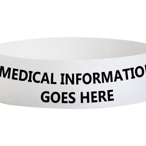 Personalised Medical Wristbands Custom White Strap Rip Proof Tear Resistant Paper Safety Return