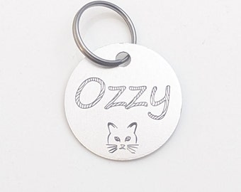 Engraved Cat Personalised Tag Cat Kitten Animal Disc Collar Neck Pet Feline ID Round