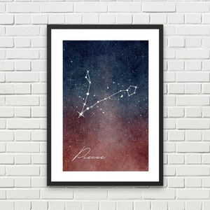 Pisces Zodiac Poster, Pisces Decor, Pisces Zodiac Art, Digital Poster, Birthday Gift, Astrological Poster, Zodiac Print, Horoscope Poster