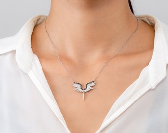 Silber Erzengel Michael Halskette, Engel Flügel Halskette, Engel Anhänger, St. Michael Weihnachtsgeschenke für Sie, zierliche Schutzengel Flügel