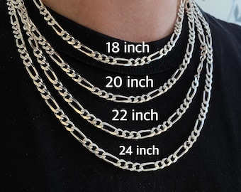 925 Sterling Silver Figaro Chain, Figaro Necklace Bracelet for Men for Women, 3 mm, 4 mm, 5 mm, 7.5 8.5 18 20 22 24 inch,Chain Men and Women