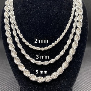 925 Sterling Silver Rope Chain, Rope Bracelet, Rope Necklace, Gift for Him&Her, 7.5 8.5 18 20 22 24 inch, 2 mm, 3 mm, 5 mm, Jewelry Chain