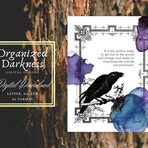 Printable A5 inserts, Half A4, Letter, PDFWitchy Raven Wooods Quote,