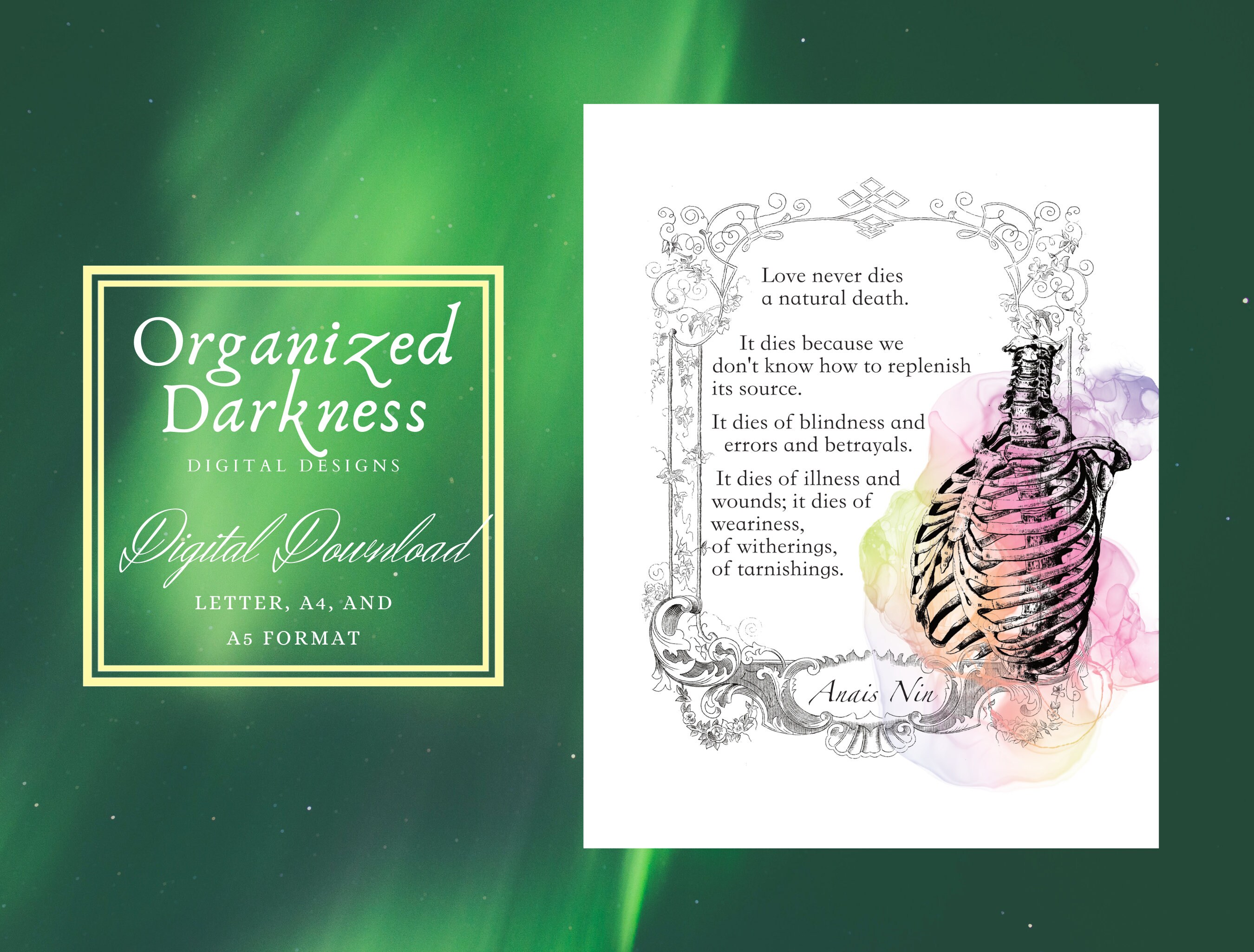 Anais Nin Love Never Dies a Natural Death Quote Printable A5 - Etsy