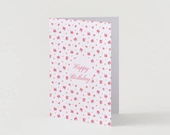 Elegant Pink Floral Girly Coquette Happy Birthday Card – Digital Download
