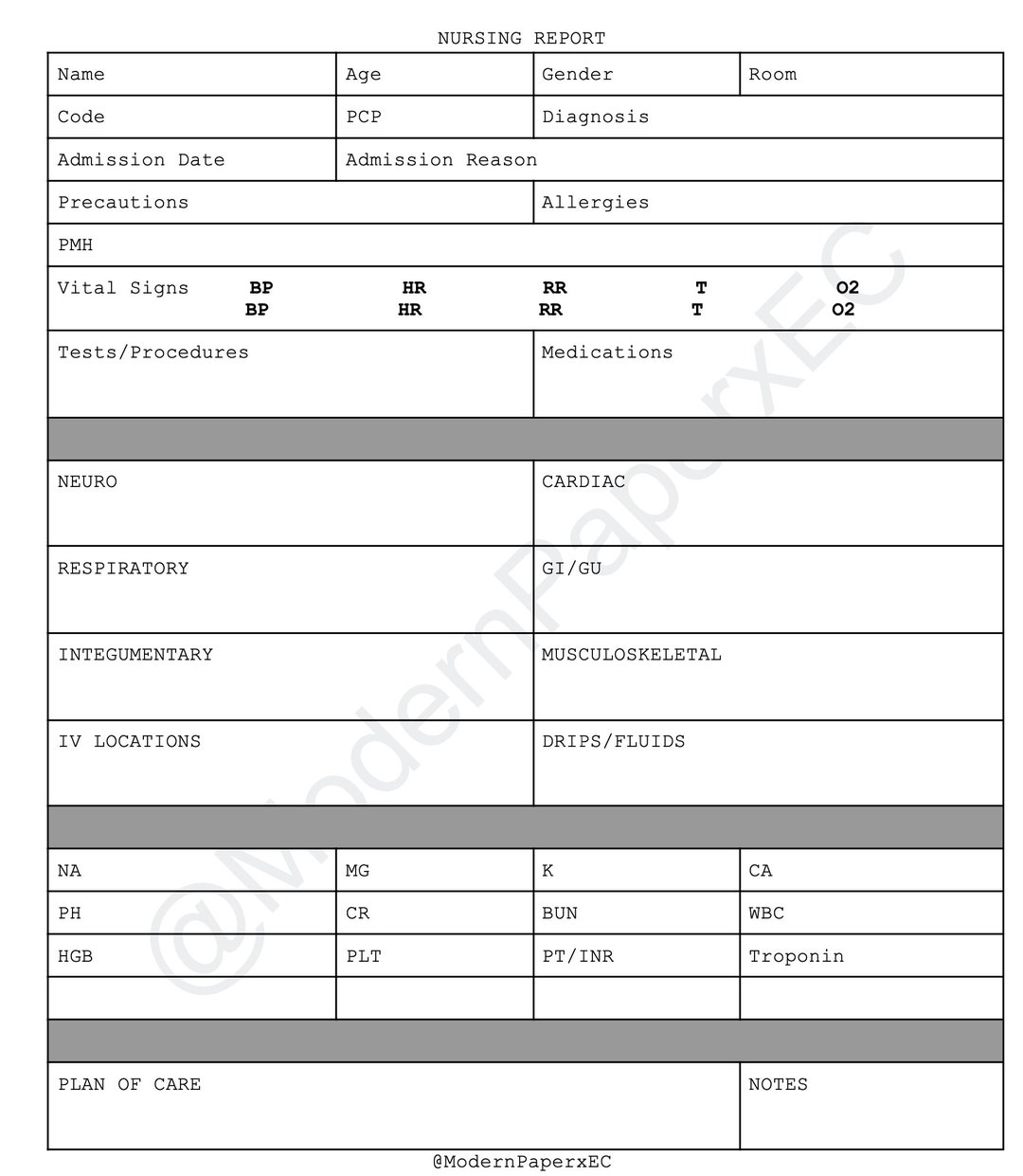 Nursing Report Sheet | Nursing Template | Digital Report Sheet
