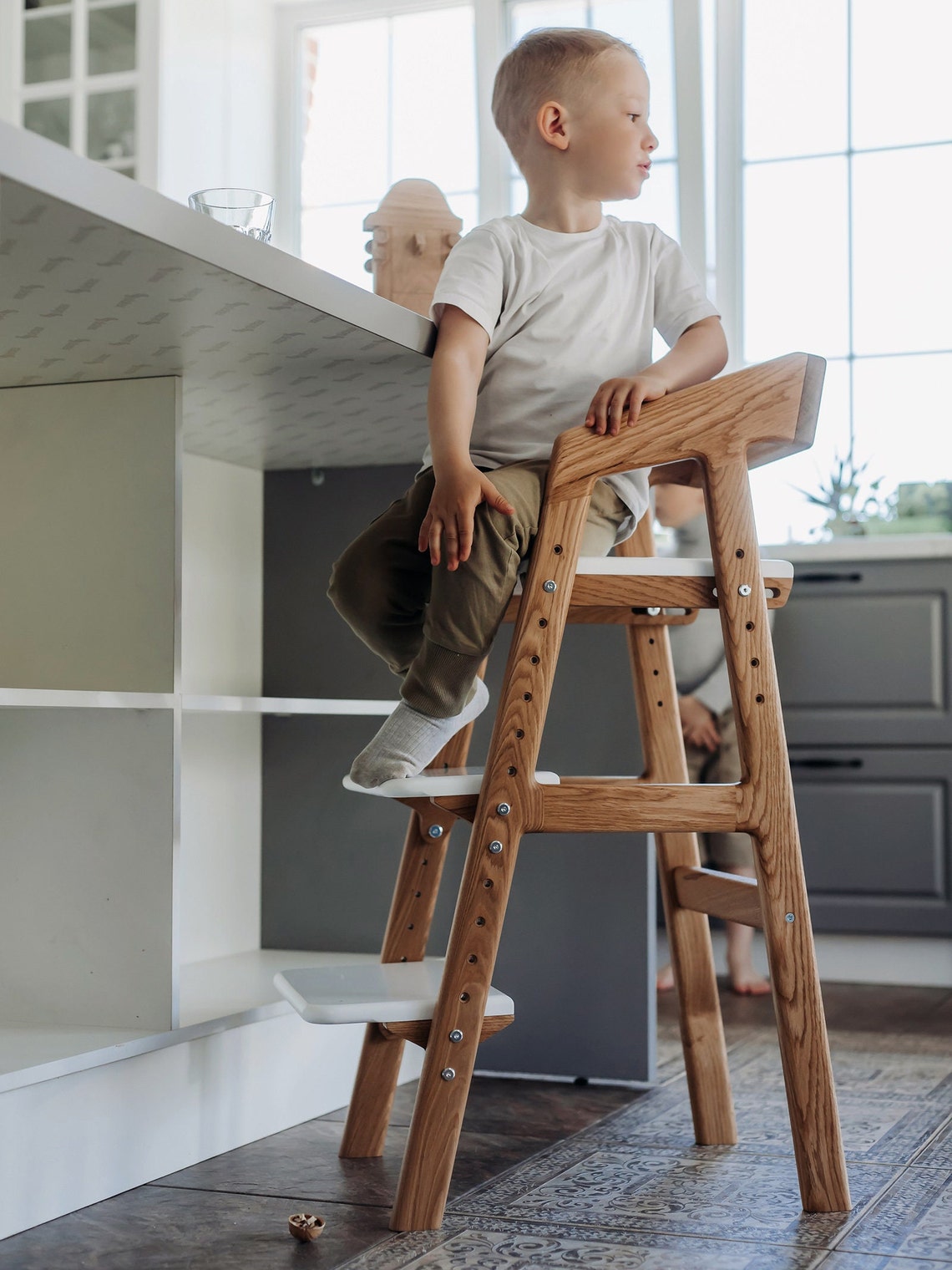 Counter Height High Chair Natural Oak Etsy