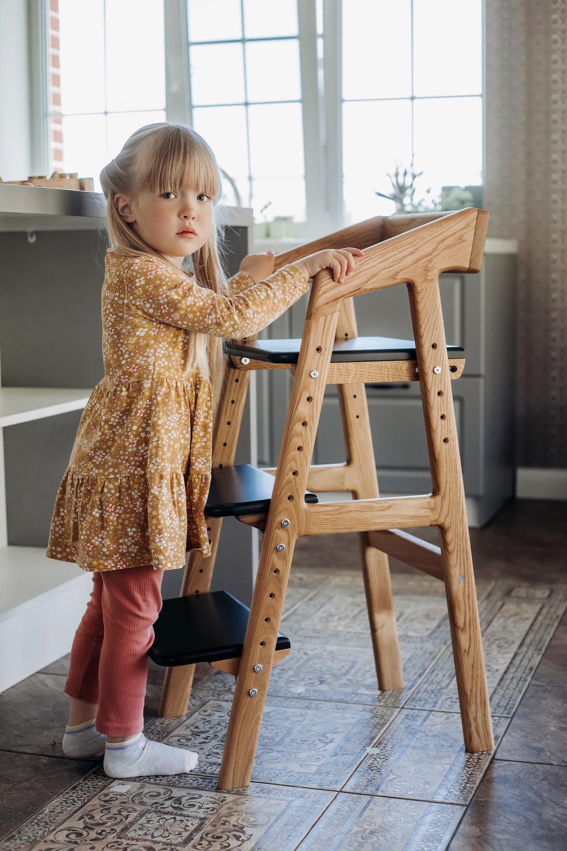 Counter Height High Chair Natural Oak Etsy