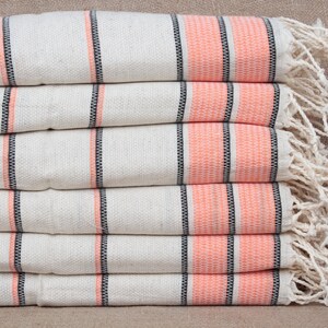 Turkish Tea Towels, Wedding Gift Towels, Orange Towel, Striped Peshkir, 20x40 Inches Linen Peshkir, Embroidered Towel, Guest Dishcloth,