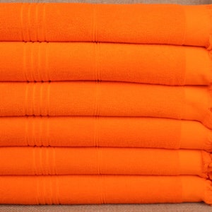 Striped Terry Towel, 36x71 Inches Orange Cotton Towel, Personalized Gift, Wedding Gifts Towel, Monogram Beach Towel, Bachelorette Favor,