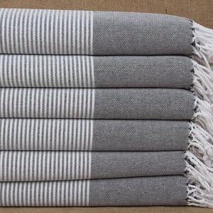 Turkish Bath Towel, Personalized Towel, Black Striped Towel, 36x71 Inches Bridal Shower Gift, Tablecloth Towel, Camping Towel,