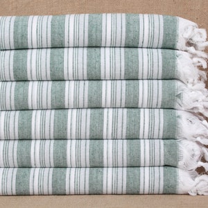 Toalla de playa, toalla de playa orgánica, peshtemal verde oscuro, peshtemal rayado, toalla turca de 40 x 71 pulgadas para playa, peshtemal de regalo,