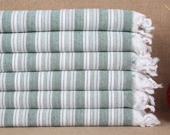 Toalla de playa, toalla de playa orgánica, peshtemal verde oscuro, peshtemal rayado, toalla turca de 40 x 71 pulgadas para playa, peshtemal de regalo,