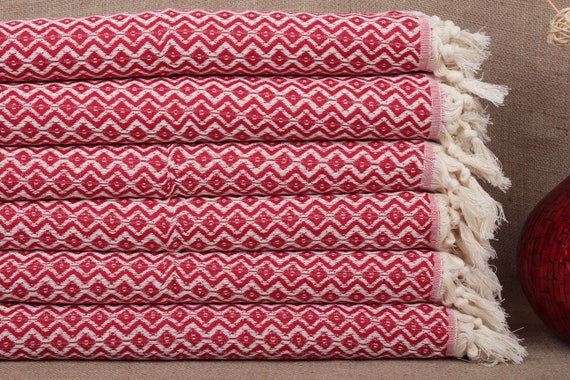 Wedding Gift, Small Bath Towels, 24x40 Inches Red Cotton Dish