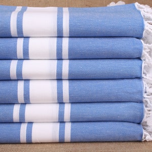 40x71 Inches Sax Blue Cotton Towel, Bridal Shower Favors, Custom Gift, Housewarming Gift, Turkish Blanket, Bachelor Towel,