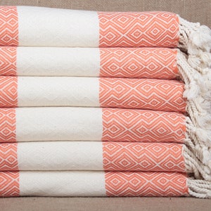 Organic Beach Towel, Orange Bath Towel, Diamond Towel, 38x67 Inches Turkish Towel for Beach, Bachelor Towel, Pareo Towel, Fouta Towel,