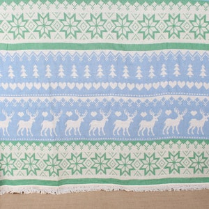 Personalized Gift for her, Custom Turkish Towel, Green-Blue Towel, Deer Towel, Patterned Towel, Animal Towel, 38x75 Inches Personalized Gift